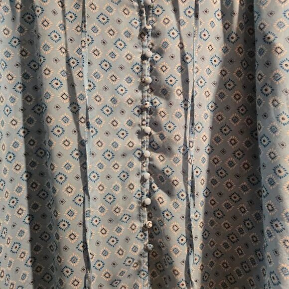 Time and Tru Sheer turquoise button up tie neck long sleeve blouse - Picture 4 of 6